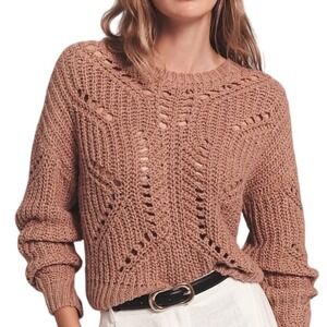 NAADAM Luxe Chunky Cotton Novelty Pointelle Crew, Sand, Chunky Knit, Size Medium